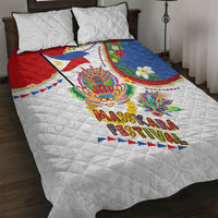 Philippines MassKara Festival Quilt Bed Set Smile Masks with Hawaiian Art Pattern and Tropical Plants LT03 Multicolor - Polynesian Pride