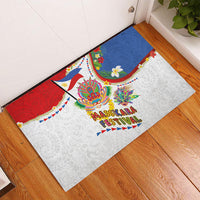 Philippines MassKara Festival Rubber Doormat Smile Masks with Hawaiian Art Pattern and Tropical Plants LT03 - Polynesian Pride