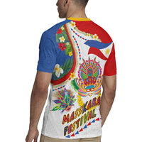 Philippines MassKara Festival Rugby Jersey Smile Masks with Hawaiian Art Pattern and Tropical Plants LT03 - Polynesian Pride