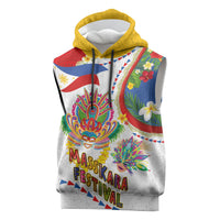 Philippines MassKara Festival Sleeveless Hoodie Smile Masks with Hawaiian Art Pattern and Tropical Plants LT03 Multicolor - Polynesian Pride