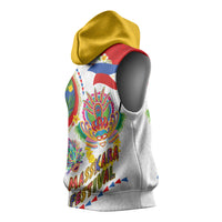 Philippines MassKara Festival Sleeveless Hoodie Smile Masks with Hawaiian Art Pattern and Tropical Plants LT03 - Polynesian Pride