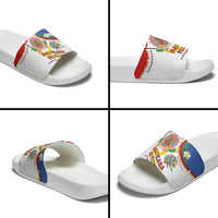 Philippines MassKara Festival Slide Sandals Smile Masks with Hawaiian Art Pattern and Tropical Plants LT03 - Polynesian Pride