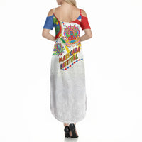 Philippines MassKara Festival Summer Maxi Dress Smile Masks with Hawaiian Art Pattern and Tropical Plants LT03 - Polynesian Pride