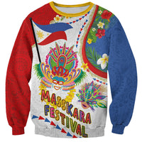 Philippines MassKara Festival Sweatshirt Smile Masks with Hawaiian Art Pattern and Tropical Plants LT03 Unisex Multicolor - Polynesian Pride