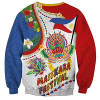 Philippines MassKara Festival Sweatshirt Smile Masks with Hawaiian Art Pattern and Tropical Plants LT03 - Polynesian Pride