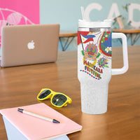 Philippines MassKara Festival Tumbler With Handle Smile Masks with Hawaiian Art Pattern and Tropical Plants LT03 - Polynesian Pride