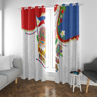 Philippines MassKara Festival Window Curtain Smile Masks with Hawaiian Art Pattern and Tropical Plants LT03 With Grommets Multicolor - Polynesian Pride