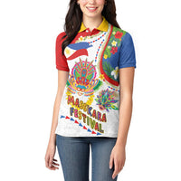 Philippines MassKara Festival Women Polo Shirt Smile Masks with Hawaiian Art Pattern and Tropical Plants LT03 - Polynesian Pride