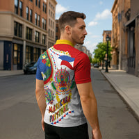 Philippines MassKara Festival Zipper Polo Shirt Smile Masks with Hawaiian Art Pattern and Tropical Plants LT03 - Polynesian Pride