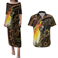 Papua New Guinea and Indonesia Batik Couples Matching Puletasi and Hawaiian Shirt Bird of Paradise with Tribal Batik Patterns LT03 Multicolor - Polynesian Pride