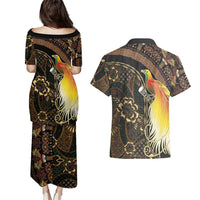 Papua New Guinea and Indonesia Batik Couples Matching Puletasi and Hawaiian Shirt Bird of Paradise with Tribal Batik Patterns LT03 - Polynesian Pride