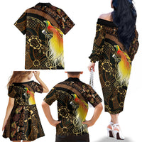 Papua New Guinea and Indonesia Batik Family Matching Off The Shoulder Long Sleeve Dress and Hawaiian Shirt Bird of Paradise with Tribal Batik Patterns LT03 Mom's Dress Multicolor - Polynesian Pride