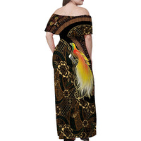 Papua New Guinea and Indonesia Batik Family Matching Off Shoulder Maxi Dress and Hawaiian Shirt Bird of Paradise with Tribal Batik Patterns LT03 - Polynesian Pride