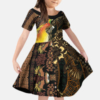 Papua New Guinea and Indonesia Batik Family Matching Off Shoulder Short Dress and Hawaiian Shirt Bird of Paradise with Tribal Batik Patterns LT03 Daughter's Dress Multicolor - Polynesian Pride