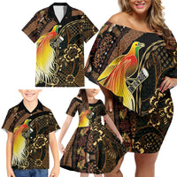 Papua New Guinea and Indonesia Batik Family Matching Off Shoulder Short Dress and Hawaiian Shirt Bird of Paradise with Tribal Batik Patterns LT03 - Polynesian Pride