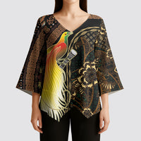 Papua New Guinea and Indonesia Batik Kimono Sleeve Blouse Bird of Paradise with Tribal Batik Patterns LT03 - Polynesian Pride