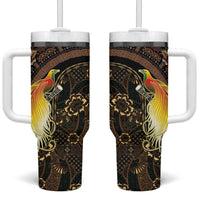 Papua New Guinea and Indonesia Batik Tumbler With Handle Bird of Paradise with Tribal Batik Patterns LT03 One Size: 40 oz Multicolor - Polynesian Pride