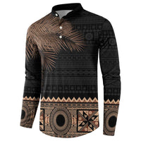 Fiji Palm Leaves Button Sweatshirt Masi and Tapa Tribal Pattern Beige Color