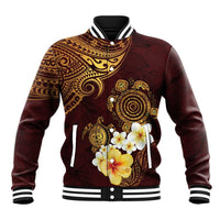 Polynesian Turtle Baseball Jacket Plumeria Hibiscus Pattern Oxblood LT03 Unisex Oxblood - Polynesian Pride