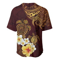 Polynesian Turtle Baseball Jersey Plumeria Hibiscus Pattern Oxblood LT03 - Polynesian Pride