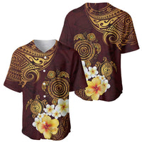 Polynesian Turtle Baseball Jersey Plumeria Hibiscus Pattern Oxblood LT03 - Polynesian Pride