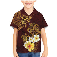 Polynesian Turtle Family Matching Mermaid Dress and Hawaiian Shirt Plumeria Hibiscus Pattern Oxblood