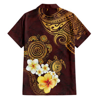 Polynesian Turtle Family Matching Summer Maxi Dress and Hawaiian Shirt Plumeria Hibiscus Pattern Oxblood