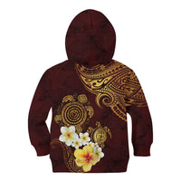 Polynesian Turtle Kid Hoodie Plumeria Hibiscus Pattern Oxblood LT03 - Polynesian Pride