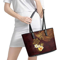 Polynesian Turtle Leather Tote Bag Plumeria Hibiscus Pattern Oxblood