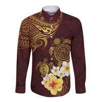 Polynesian Turtle Long Sleeve Button Shirt Plumeria Hibiscus Pattern Oxblood LT03 Unisex Oxblood - Polynesian Pride