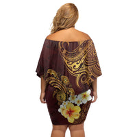 Polynesian Turtle Off Shoulder Short Dress Plumeria Hibiscus Pattern Oxblood LT03 - Polynesian Pride