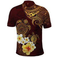 Polynesian Turtle Polo Shirt Plumeria Hibiscus Pattern Oxblood LT03 - Polynesian Pride