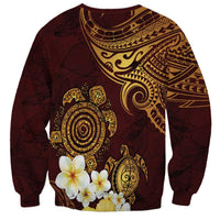 Polynesian Turtle Sweatshirt Plumeria Hibiscus Pattern Oxblood LT03 - Polynesian Pride