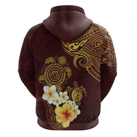 Polynesian Turtle Zip Hoodie Plumeria Hibiscus Pattern Oxblood