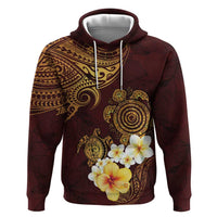 Polynesian Turtle Zip Hoodie Plumeria Hibiscus Pattern Oxblood