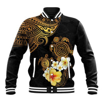 Polynesian Turtle Baseball Jacket Plumeria Hibiscus Pattern Black Color LT03 Unisex Black - Polynesian Pride