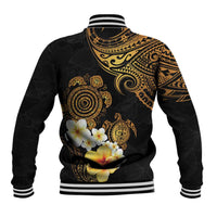 Polynesian Turtle Baseball Jacket Plumeria Hibiscus Pattern Black Color LT03 - Polynesian Pride