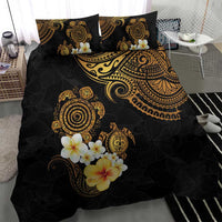Polynesian Turtle Bedding Set Plumeria Hibiscus Pattern Black Color LT03 - Polynesian Pride
