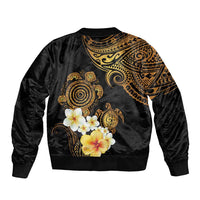 Polynesian Turtle Bomber Jacket Plumeria Hibiscus Pattern Black Color