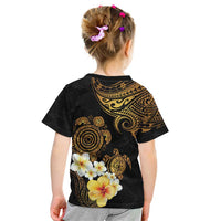 Polynesian Turtle Kid T Shirt Plumeria Hibiscus Pattern Black Color LT03 - Polynesian Pride