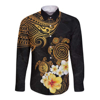 Polynesian Turtle Long Sleeve Button Shirt Plumeria Hibiscus Pattern Black Color LT03 Unisex Black - Polynesian Pride