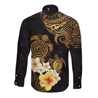 Polynesian Turtle Long Sleeve Button Shirt Plumeria Hibiscus Pattern Black Color LT03 - Polynesian Pride