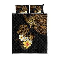 Polynesian Turtle Quilt Bed Set Plumeria Hibiscus Pattern Black Color LT03 - Polynesian Pride