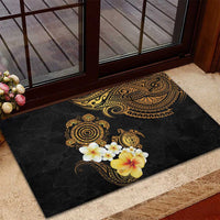 Polynesian Turtle Rubber Doormat Plumeria Hibiscus Pattern Black Color LT03 - Polynesian Pride