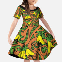 New Zealand Kowhai Flowers Family Matching Mermaid Dress and Hawaiian Shirt Maori Koru Pattern