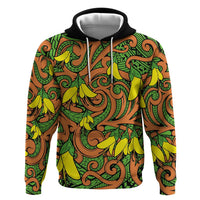 New Zealand Kowhai Flowers Hoodie Maori Koru Pattern