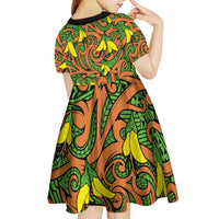 New Zealand Kowhai Flowers Kid Short Sleeve Dress Maori Koru Pattern