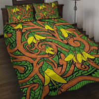 New Zealand Kowhai Flowers Quilt Bed Set Maori Koru Pattern LT03 Orange - Polynesian Pride
