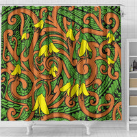 New Zealand Kowhai Flowers Shower Curtain Maori Koru Pattern LT03 - Polynesian Pride