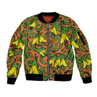 New Zealand Kowhai Flowers Sleeve Zip Bomber Jacket Maori Koru Pattern